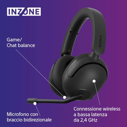 INZONE H5 - Cuffie gaming wireless, Suono spaziale a 360 gradi per il gaming, Vestibilità comoda, Durata della batteria 28 ore, Bassa latenza, Microfono con AI, Compatibili con PC e PS5 - Nero - Cuffia gaming - Immagine 5