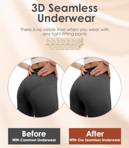 Image of Kalapa Seamless Womens Underwear High Waisted No Show Briefs Silky Stretch Breathable Full Coverage Ladies Panties Multi Pack