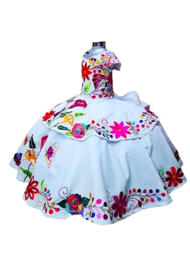 Flower Embroidered Mini Quinceanera Dresses Little Girls Square Neckline Cap Sleeves Pageant Dress 20254