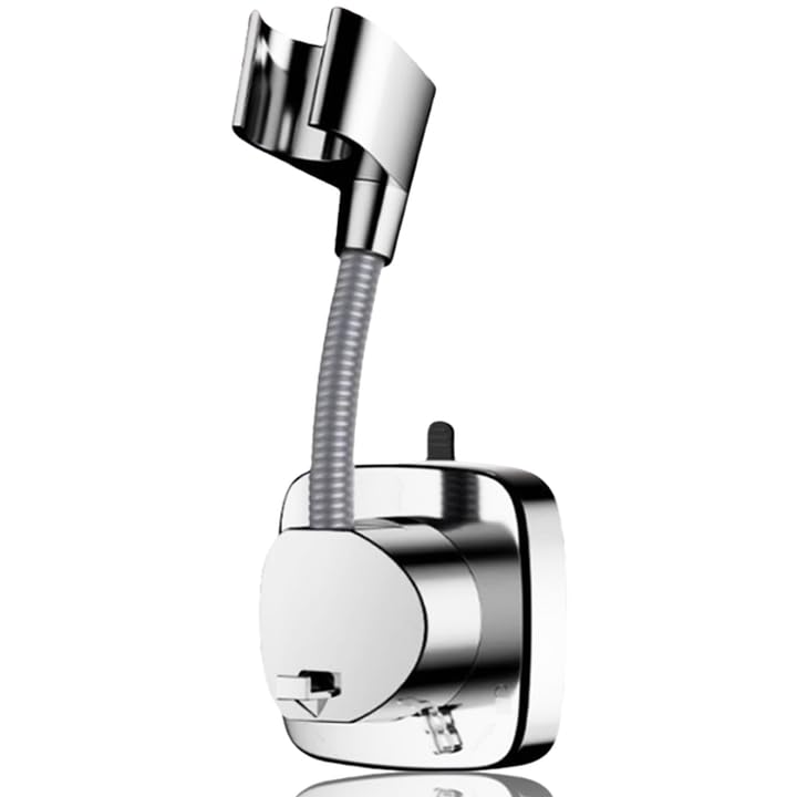 Shower Head Holder Removable No-Punch Suction Cup - 360° Adjustable Shower Riser Rail, Bathroom/Pool/Balcony Use Silver Square Model，Chrome