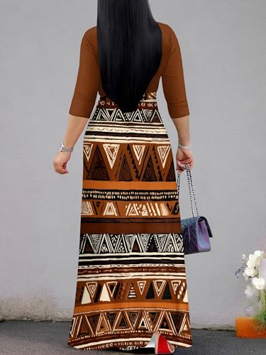 Image of PinkPatty Plus Size Maxi Dresses for Women Casual Flowy Long Dress 3 /4 Sleeve V Neck Wrap Dress with Belt
