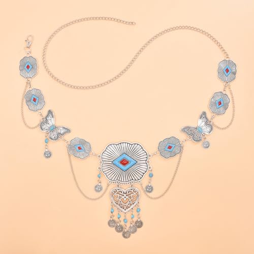 Imitation Turquoise Body Chain Coin Tassel Hollow Belly Dance Chain4