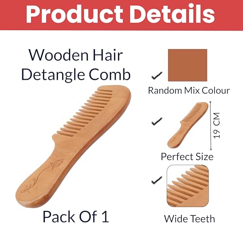Image of TEMPERIA (1 pcs) Kachi Neem Wooden Comb for Women & Men Hair - Wide Tooth Comb for Tangle Free Curls, Healthy Scalp, Hair Growth, Hairfall & Dandruff Control - Premium & Ergonomic Design (MN02)