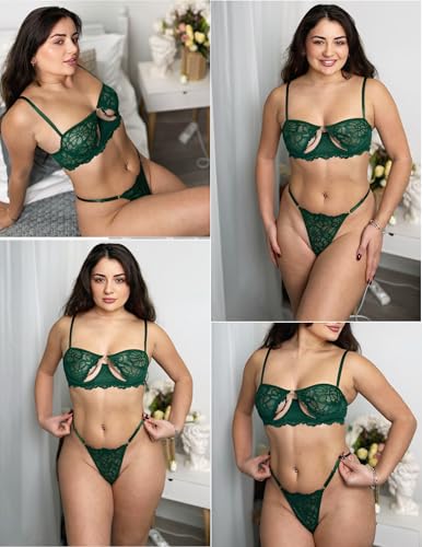 Image of Avidlove Lingerie for Women Sexy Lace Bra and Panty Set Underwire Push Up Lingerie Sets Demi Half Cup