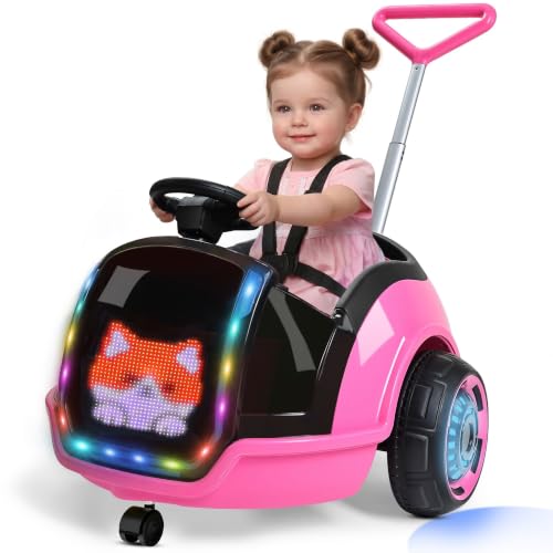 Image of ANPABO 3-in-1 Electric Push Car for Kids 1.5-3 with LED Display, Pink