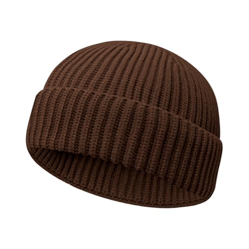 Image of Wool Fisherman Beanies for Men Women Short Cuff Knit Beanie Winter Warm Hats Trawler Hat Stylish Watch Cap