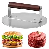 Burgerpresse,Edelstahl Burger Smasher mit Holzgriff,Round Smash Burger Press,Leicht zu Reinigen,für Flat Top Grill,Fleisch, Patty, Steak, Bacon, Wurst, Professionelles Barbecue Zubehör (Groß)
