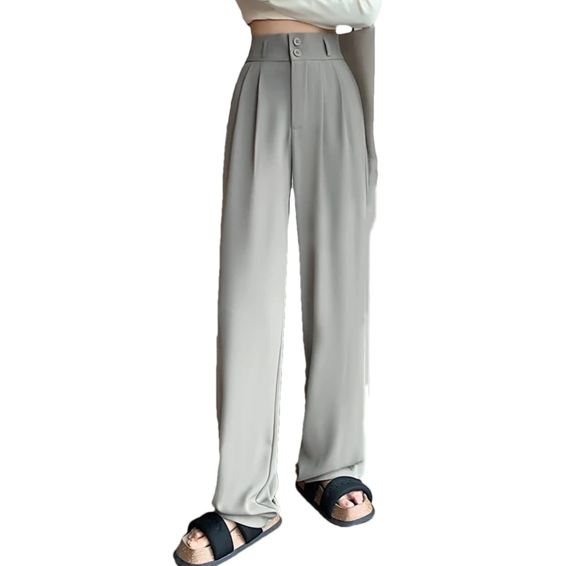 Womens High Waist Casual Fashion Suit Pants Office Ladies Slim Double Buttons Loose Pants