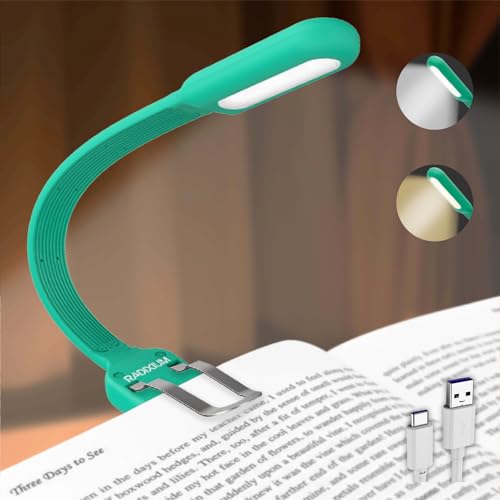 Image of Slim Rechargeable Book Reading Light, Eye Caring LED with 4 Color Temperatures, Portable Clip on Book Light for Reading in Bed & Travelling. Prefect Elegant White Gift for Book Lover.(Green)