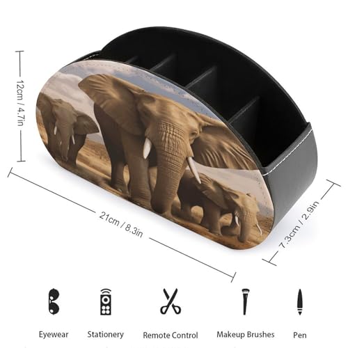 Support de télécommande en cuir éléphant : organiseur de table de chevet à 5 compartiments - 3