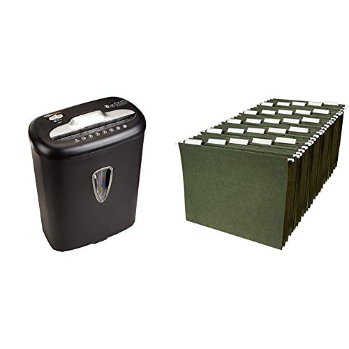AmazonBasics 8-Sheet Capacity, Cross-Cut Paper and Credit Card Shredder, 4.1 Gallon & Hanging Organizer File Folders - Letter Size, Green - Pack of 25