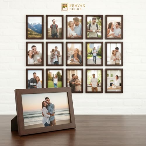 Image of 4x6 Inch Wooden Photo Frame | Fits 4x6 Photos | 0.5 mm Unbreakable Acrylic Front | Wall & Tabletop Display | Lightweight Gallery Style Frame for Home & Office (30, Rich Brown)
