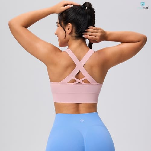 Image of Evercute Sports Bras for Women Padded Medium Support Criss Cross Strappy Bra Seamless High Impact Yoga Exercise Athletic Bras