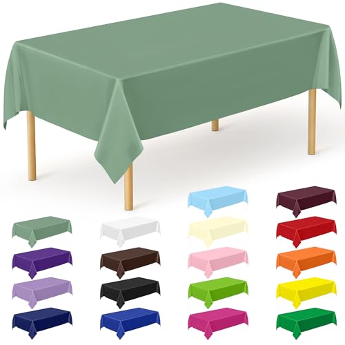 Image of QZYL 12 Pcs Rectangle Tablecloth, 54 X 108 Inches Plastic Table Cover, Sagegreen Disposable Table Cloth Party Decorations, Robust Table Cover Birthday Party, Baptism Decorations and Home Essentials