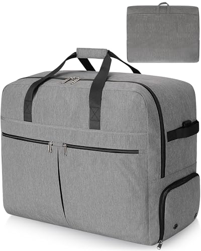 Image of 120L Foldable Large Travel Duffle Bag for Men and Women, Packable Duffel Bags with Shoe Compartment, Water Repellent & Tear Resistant (Gray)
