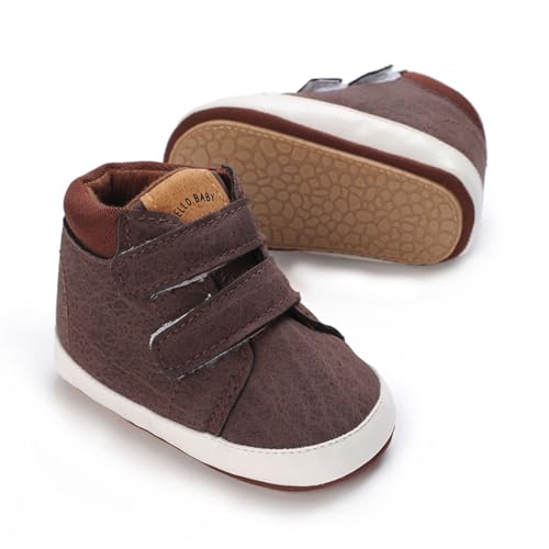 Image of Clowora Baby Boys Girls Shoes Non-Slip Rubber Sole Sneakers Infant First Walking Toddler Crib Shoes Newborn Loafers Flats. (15 /Coffee,0-6 Months)