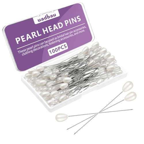 uadbau White Teardrop Corsage Pins Pearl Pins Boutonniere Pins for Women Wedding Long Sewing Pins for Jewelry DIY Bridal Bouquet & Floral Decoration Sewing Crafts Accessories (100 Pcs 1 Box)