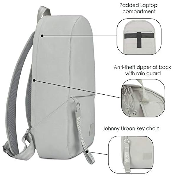 Johnny Urban Mochila Hombre y Mujer Gris Milo - Bolso Hecho de Botellas PET Recicladas para Universidad, Oficina, Colegio y Uso Diario - Mochilas Impermeable con Compartimento para Portátil