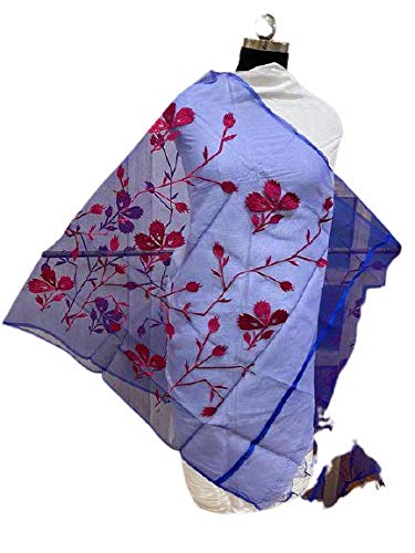 Dupatta WorldWomen's Embroidered Organza Dupatta (10003_Royal blue_Royal Blue_Free Size)