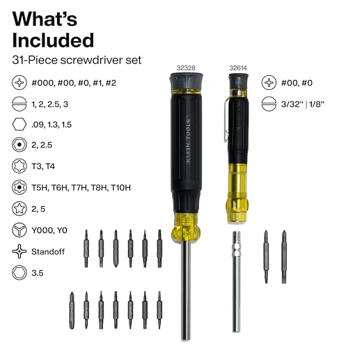 Image of Klein Tools 80209 Precision Multi-Bit Screwdriver Set, 31-Piece, Cushion Grip Handle, Bits for Apple Product Repair, Phillips, Slotted, Hex, and TORX for Electronic Repair