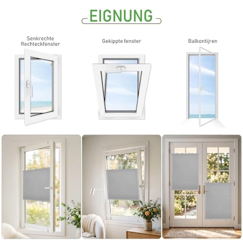 Deswell Plissee ohne Bohren Klemmfix Grau B115 x H120cm Plisseerollo Sonnenschutz und Sichtschutz Jalousien Easyfix Plissees… – Ansicht 4