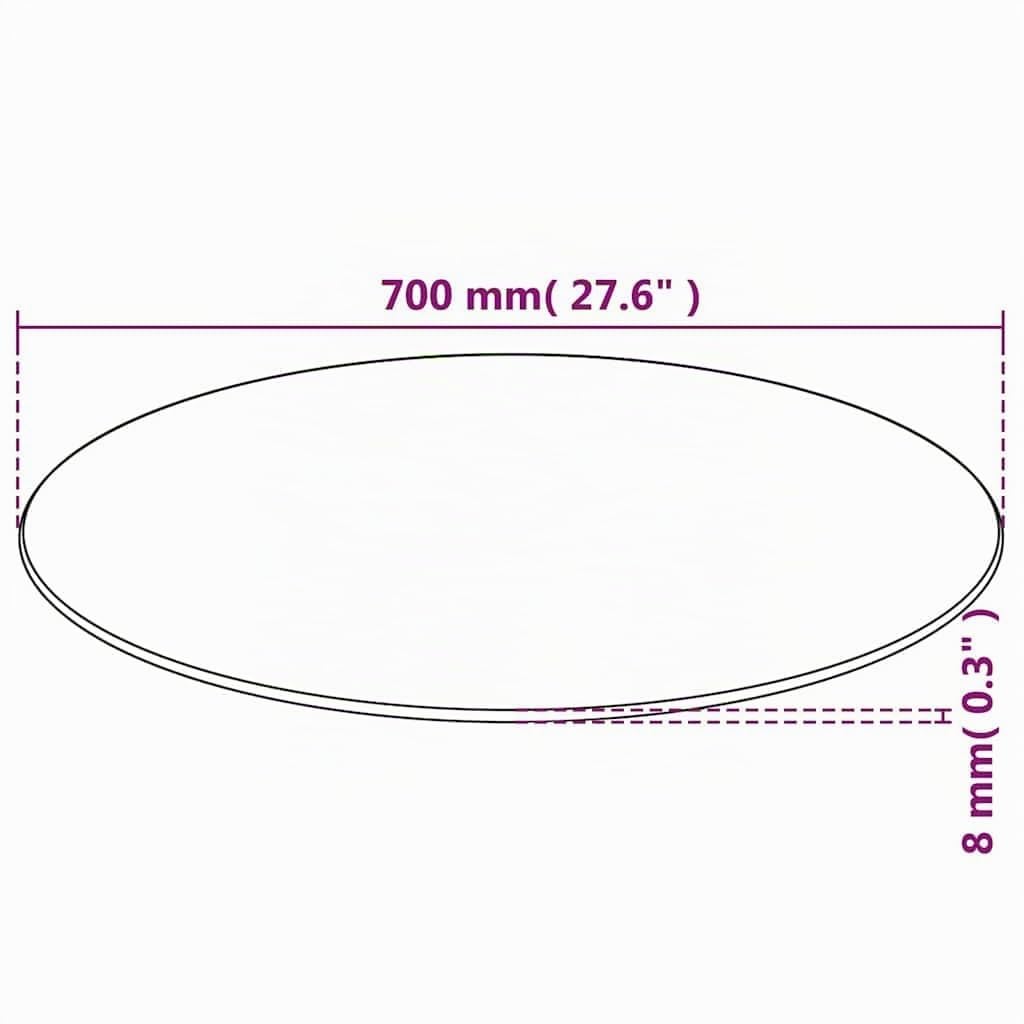 vidaXL Tischplatte, Ø 700 mm, Gehärtetes Glas, Keine Montage, Transparent, Rund, 8 mm Dick, Ersatzschutz, Robuste Glasplatte