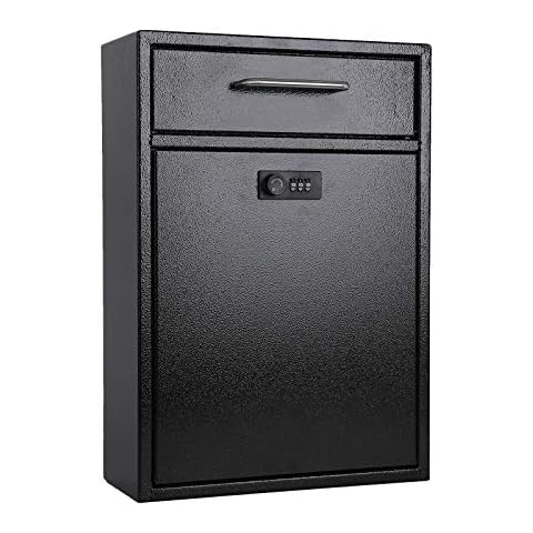 xydled Wall-Mount Mailboxes with Combination Lock, Heavy Duty Mailbox Wall Mount, Mailbox for Outside, Locking Mailbox with Lock,Hanging Secured Postbox,Security Key Drop Box, Black,XL Large Cover