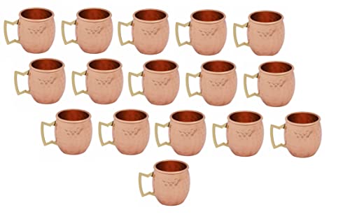 Buddha4all 2 Oz. Solid Copper Mini Moscow Mule Shot Mug Set Copper Hammered Shot Glass Set (16)
