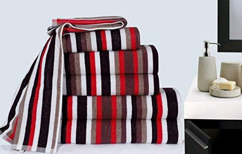 TheWhiteWater COTTON HAND TOWELS 100% Flossy Cotton Stripe Design Hand Bath Stripy Multi Colour Sheet (Brown, Hand Towel)