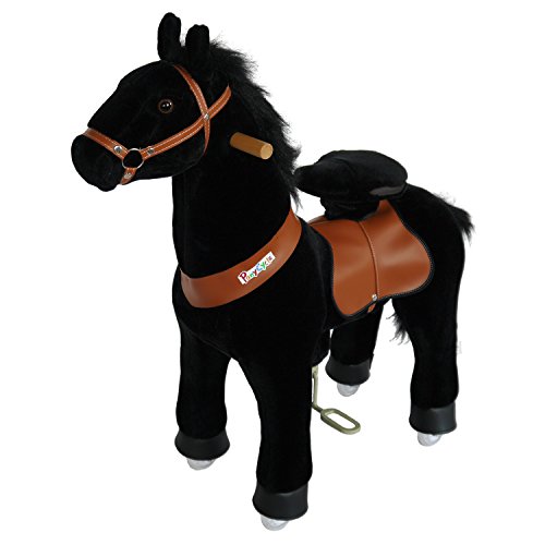 PonyCycle Official Walking Horse Black Giddy up Pony Plush Toy Ride on Animal for Age 4-9 Years Medium Size - N4183