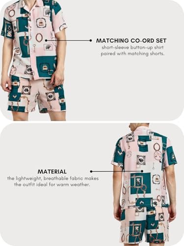 Image of Leriya Fashion Co-ord Set for Men T-Shirt & Shorts Nightwear Set | Summer Loungewear, Beachwear & Night Suit for Daily Comfort, Rayon, Striped