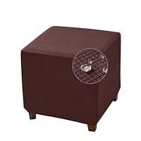 Copri Pouf Quadrato Highdi - Fodera Elasticizzata In Jacquard Foglia, 45x45x45 Cm, Marrone, Lavabile, Per Soggiorno - Foto 10