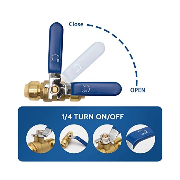 PURAGEIR 4 Pack 1/2 Inch Push Ball Valve, Pushfit Water Shut Off Valve with Disconnect Clip