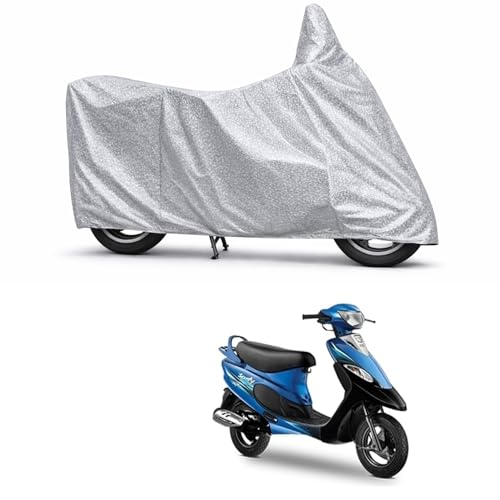 Image of 100% Waterproof Two Wheeler Body Cover Multi Layered Fabric Designed for TVS Pep | Belt Buckle Lock | Silver Mag