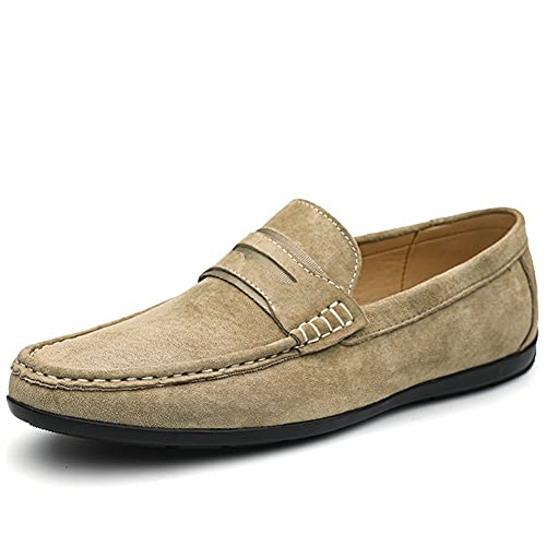 HOOENG Driving Moccasins for Men Lightweight Simple Penny Loafers Leather Resistant Anti-Slip Lightweight Flexible Flat Heel Casual Slip On