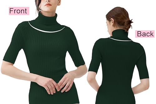Image of v28 Women Turtleneck 1 /2 Half Sleeve Highly Stretchy Ribbed Knit Fitted Sweater