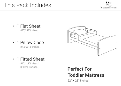 Image of 3 Piece Toddler Sheet Set Pure Cotton Soft and Breathable Kids Bedding with Fitted Sheet Elastic Flat Sheet and Pillowcase for Mini Crib Toddler Bed White