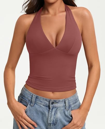 Image of Avidlove Women's Halter Top Deep V Going Out Tops Double Lined Sexy Backless Summer Crop Tank Top