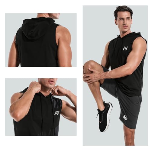 MEETWEE Herren Tank Top, Sportshirt mit Kapuze Ärmelloses Muskelshirts Fitness Sleeveless Shirt Atmungsaktiv Laufshirt Achselshirts Hoodie für Gym Running Training 2