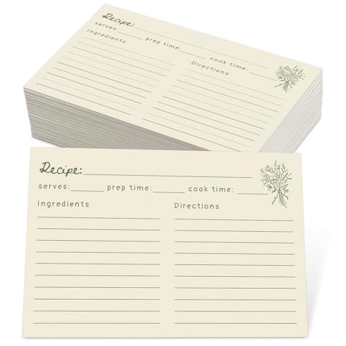 JOETMAE 50PCS Minimalist Retro Flower 46 Recipe Cards - In Double Sided Blank Card stock Recipe Cards for Bridal Shower Wedding Baby Shower Kitchen Diaries Banquet Preparation