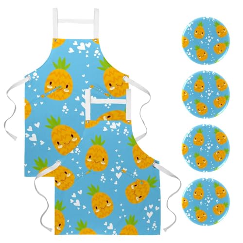 Tablier de serveuse pour cuisine et pâtisserie à motif cœur souriant avec broches