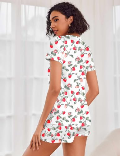 Image of Ekouaer Womens Pajama Sets Short Sleeve Pajamas for Women Sets Soft Lounge Sets Casual V Neck Sleepwear PJS