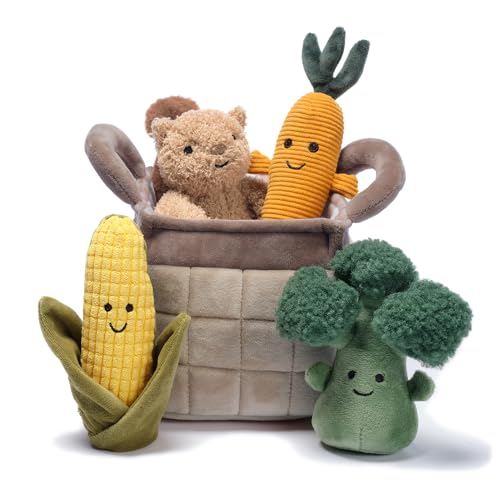 Image of Lambs & Ivy Plush Veggie Basket Play Set with Interactive Stuffed Vegetable Toys