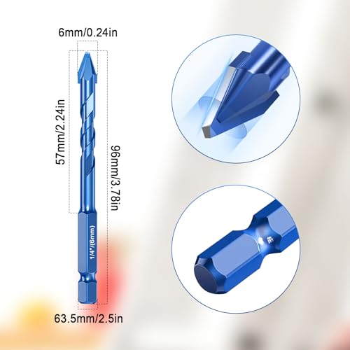 10 PCS Tile Drill Bits Set, Masonry Concrete Drill Bit 1/4 Hex Shank High Strength Tungsten Carbide Tip Tile Drill Bit Set for Porcelain Glass Brick Cement Wood (6mm,Blue) 7 10 PCS Tile Drill Bits Set, Masonry Concrete Drill Bit 1/4 Hex Shank High Strength Tungsten Carbide Tip Tile Drill Bit Set for Porcelain Glass Brick Cement Wood (6mm,Blue) - Image 7