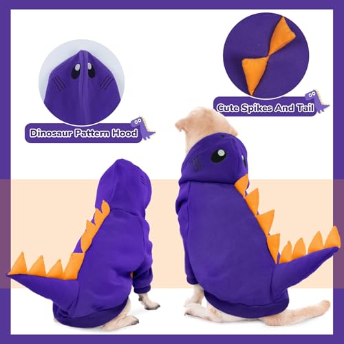 Lelepet Halloween Dog Dinosaur Costume, Warm Fleece Hoodie for Large Dogs, Winter Pet Sweatshirt, Funny Dog Cosplay Party Costume Puppy Jumpsuit, Purple XL - Image 5