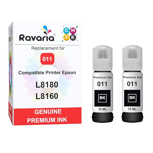 Image of 011 Compatible Refill Ink for Epson L8180 / L8160 Printer Compatible Ink Bottle for Epson 011 Black 70ml Ink Bottle (011 Ink Black 2 Pcs)