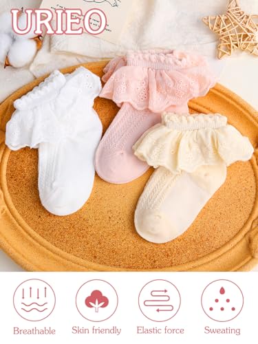 Urieo Baby Girls Socks Lace Ruffle Crew Socks Princess Dress Socks for Toddler Girls3