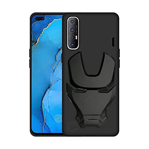Image of COVERLY Official 3D Touch Feel Trending Avengers Logo Mask Soft Rugged Grip Silicone Iron Man Super Power Cartoon Movie Engraved Silicone Matte Back Cover for Oppo Reno 3 Pro (6.3 inch) - Black