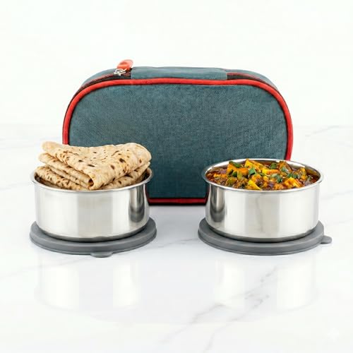 Image of Zaib Stainless Steel Lunch Box for Kids with Insulated Carry Bag | 2 Containers: 2x350ml | Durable, Leak-Proof & BPA-Free Tiffin Box for School, Travel & Picnics (Procon)