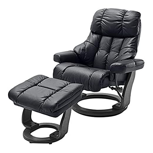 Robas Lund Relaxsessel Calgary XXL mit Hocker, bis 180 kg belastbar, Echtleder schwarz, Gestell Holz schwarz, ‎64038SX5